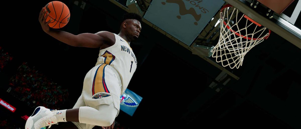 Zion Williamson dunking in NBA 2K22