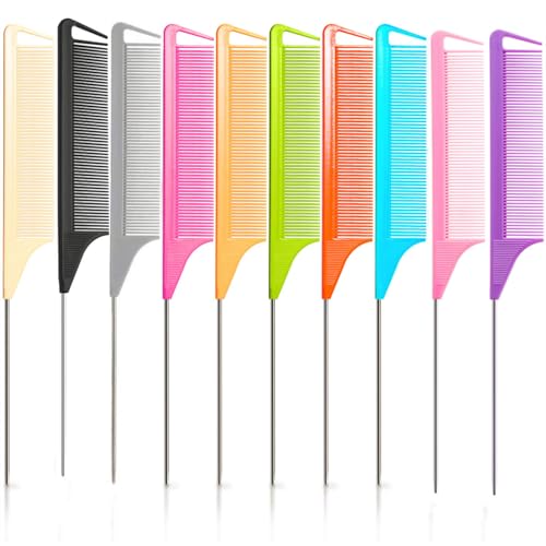 10pcs Rat Tail Combs Set,salon Hair Stylists Metal Fine Tooth Combs