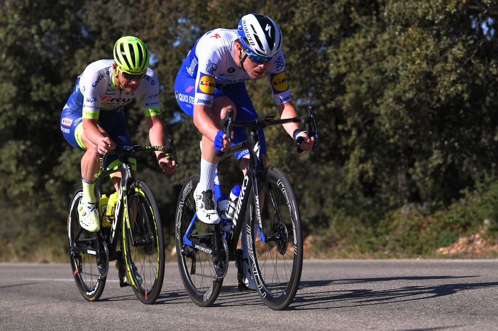 CHALET REYNARD MONT VENTOUX FRANCE FEBRUARY 15 Remi Cavagna of France and Team Deceuninck Quick Step Timothy Dupont of Belgium and Team Circus Wanty Gobert Breakaway during the 5th Tour de La Provence 2020 Stage 3 a 1435km stage from Istres to Chalet Reynard Mont Ventoux 1429m TDLP letourdelaprovence TDLP2020 on February 15 2020 in Chalet Reynard Mont Ventoux France Photo by Luc ClaessenGetty Images