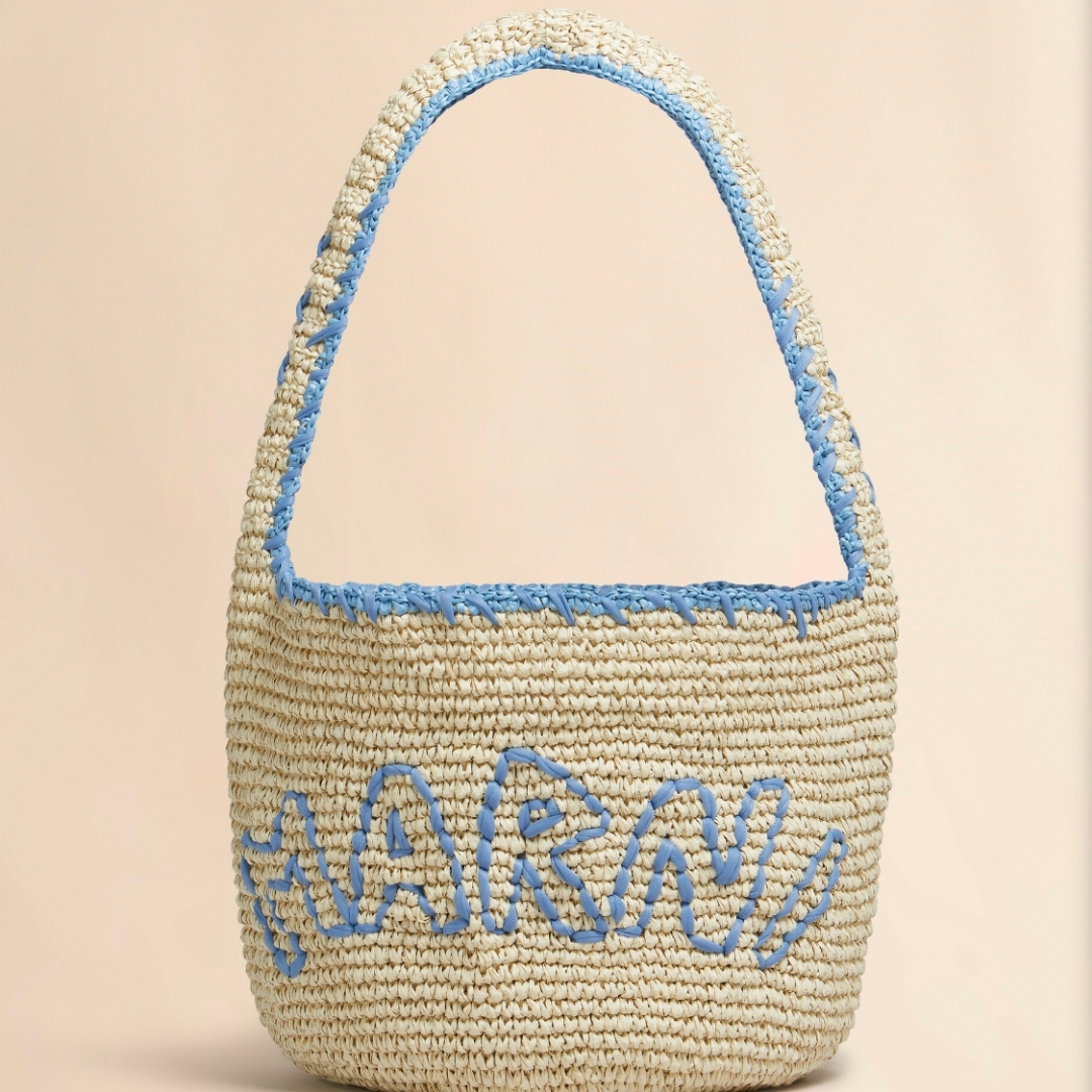 Natural Raffia and Blue Nassa Medium Hobo Bag - Uni