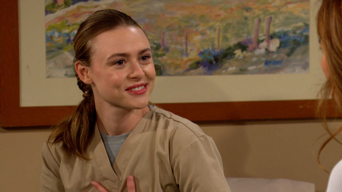 Hayley Erin as Claire smiling in The Young and the Restless