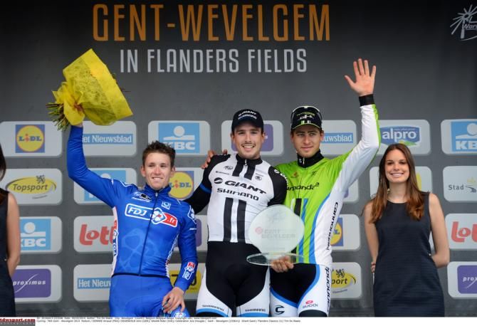 The podium of Demare, Degenkolb and Sagan