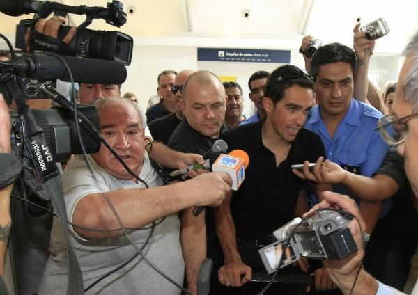 Alberto Contador was the centre of attention on his arrival in Argentina.