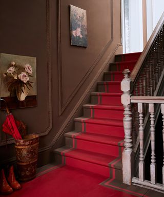 Annie Sloan Hallway Chalk Paint In Honfleur And Emperor's Silk Gloss Lacquer On Stairs