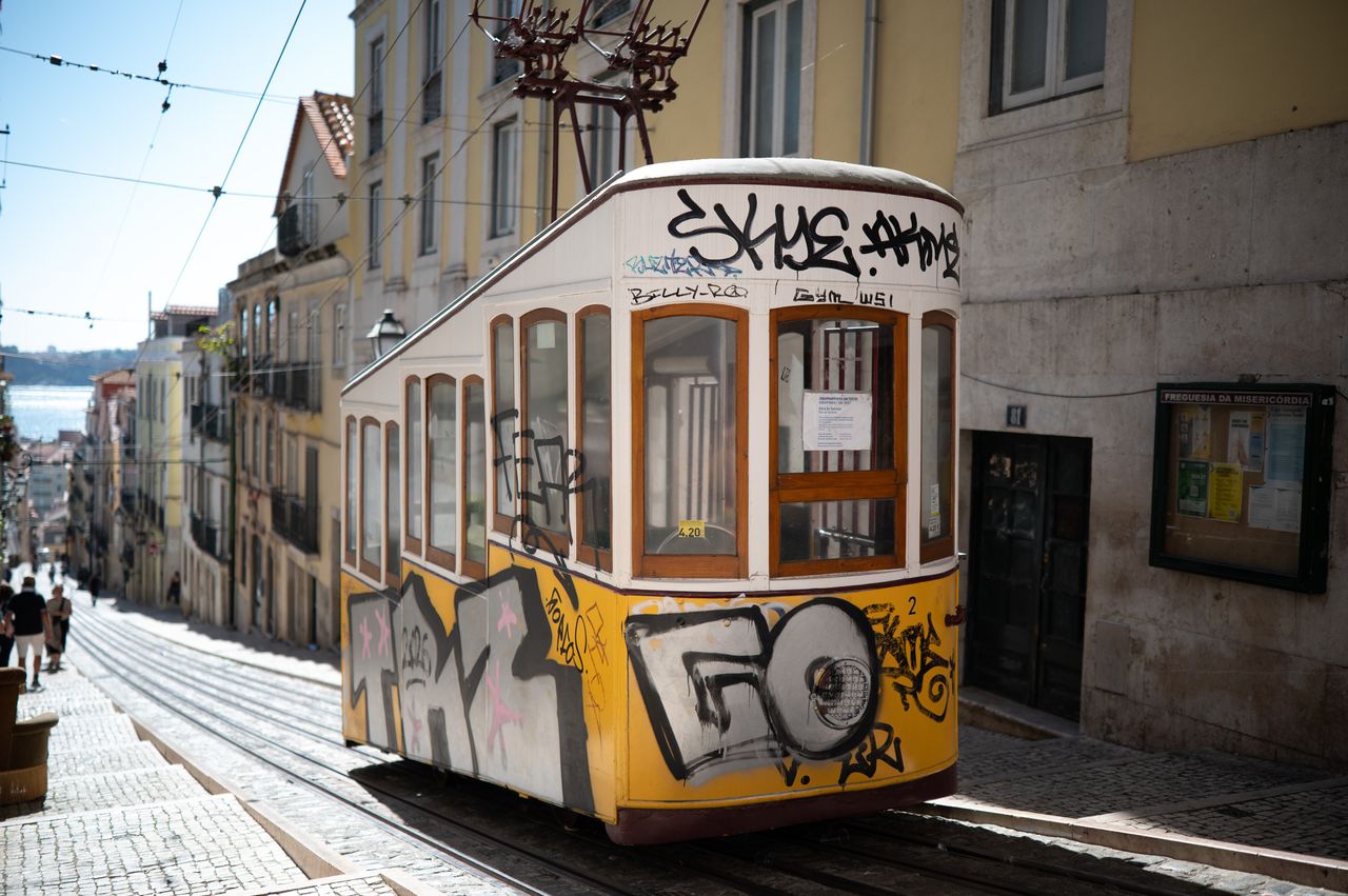 Sample images taken with Viltrox AF 35mm F1.4 Pro and Sigma 35mm f/1.4 DG HSM Art lenses; a graffittied yellow tram