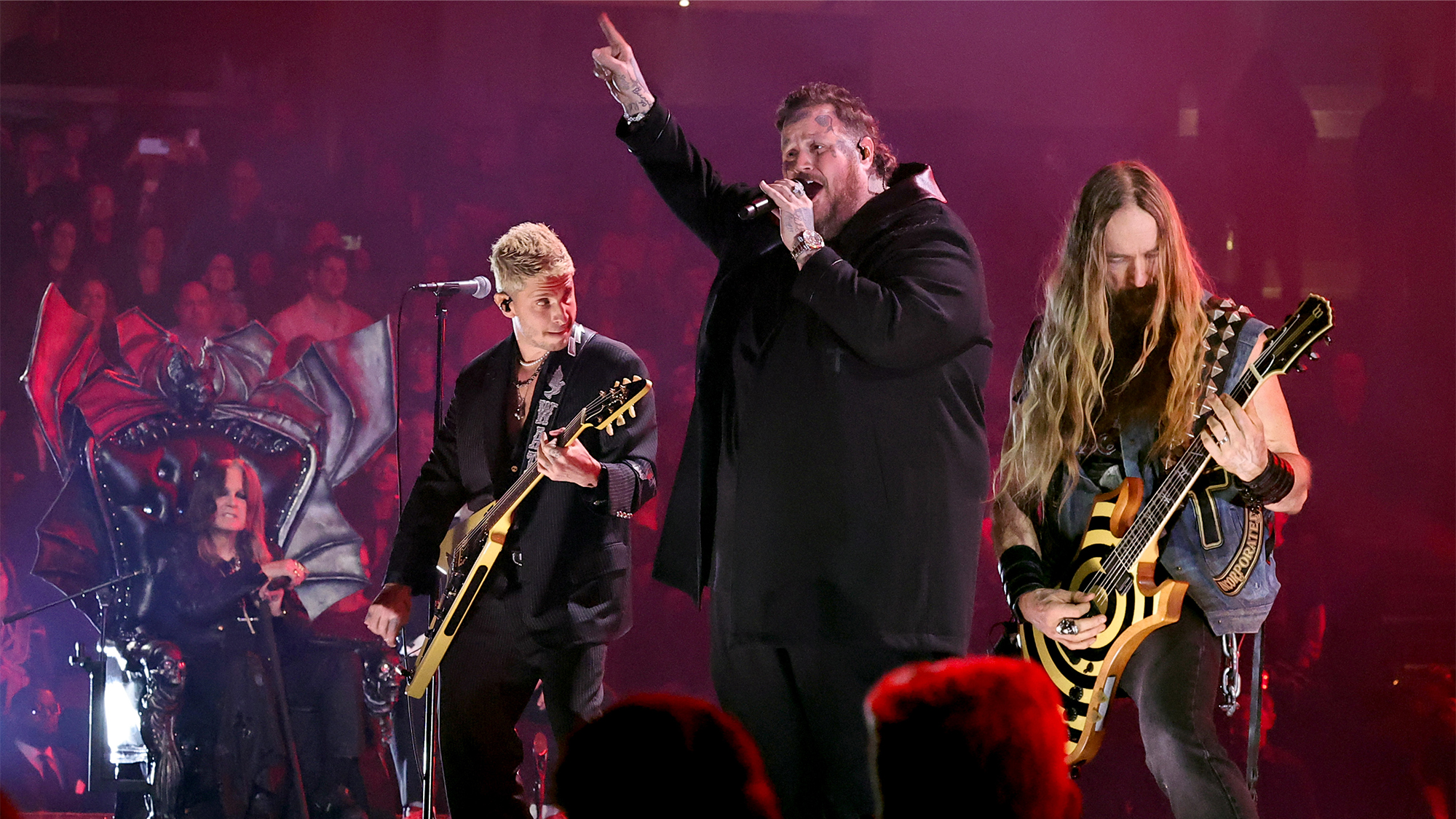 Inductee, Ozzy Osbourne watches Andrew Watt, Jelly Roll and Zakk Wylde perform onstage during the 2024 Rock & Roll Hall Of Fame Induction Ceremony streaming on Disney+ at Rocket Mortgage Fieldhouse on October 19, 2024 in Cleveland, Ohio.