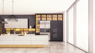 A kitchen with statement lighting