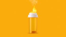 Illustration of a prescription pill bottle on fire