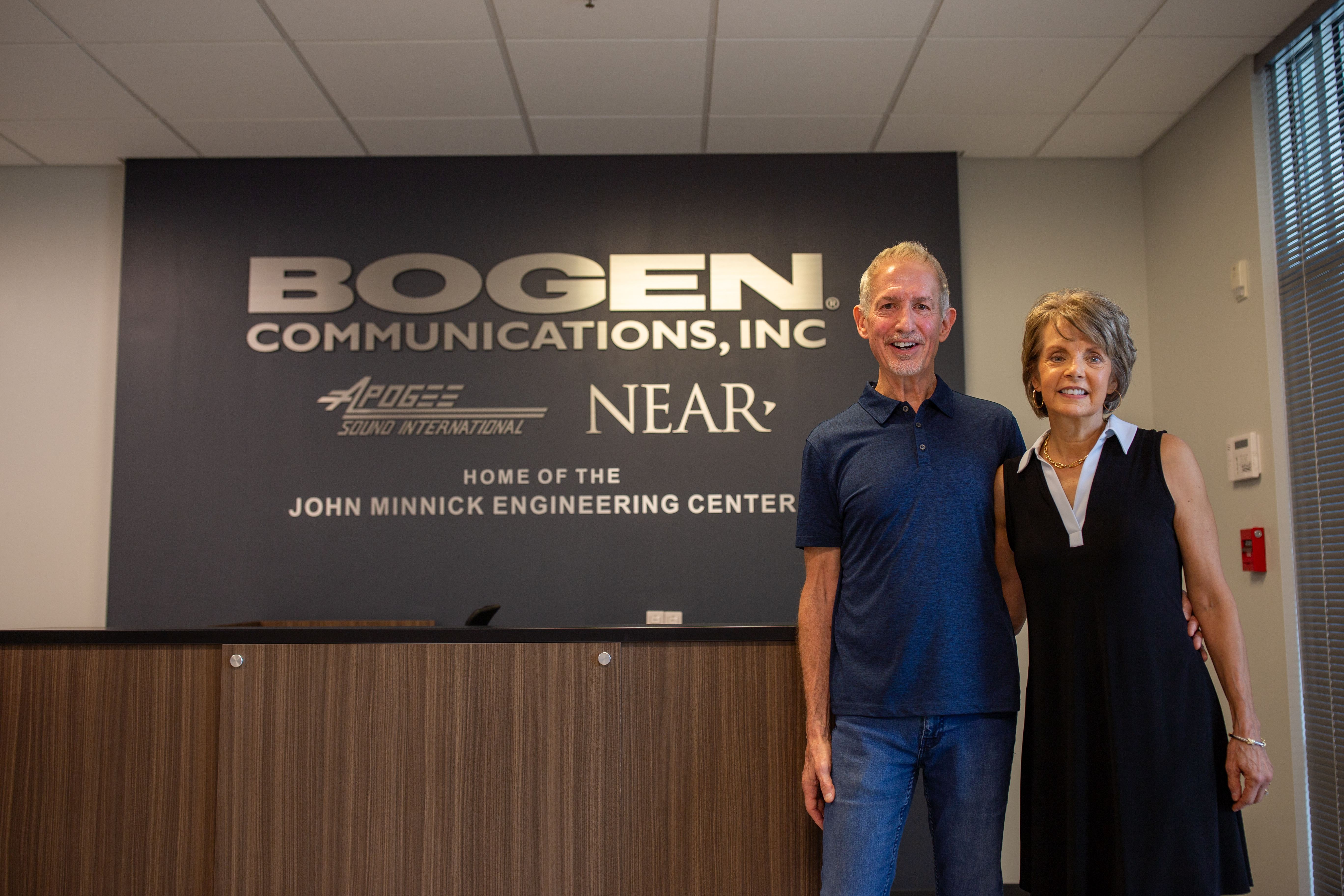 Bogen Communications VP John Minnick in all smiles at the John Minnick Engineering Center.
