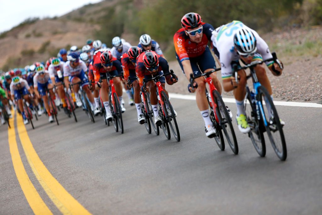 ALTO COLORADO ARGENTINA JANUARY 27 Brandon Smith Rivera of Colombia and INEOS Grenadiers C competes during the 39th Vuelta a San Juan International 2023 Stage 5 a 1733km stage from Chimbas to Alto Colorado 2623m VueltaSJ2023 on January 27 2023 in Alto Colorado Argentina Photo by Maximiliano BlancoGetty Images