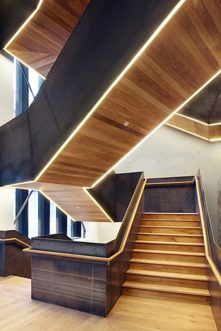 wooden staircase with strip lighting in the bartlett school of architecture in