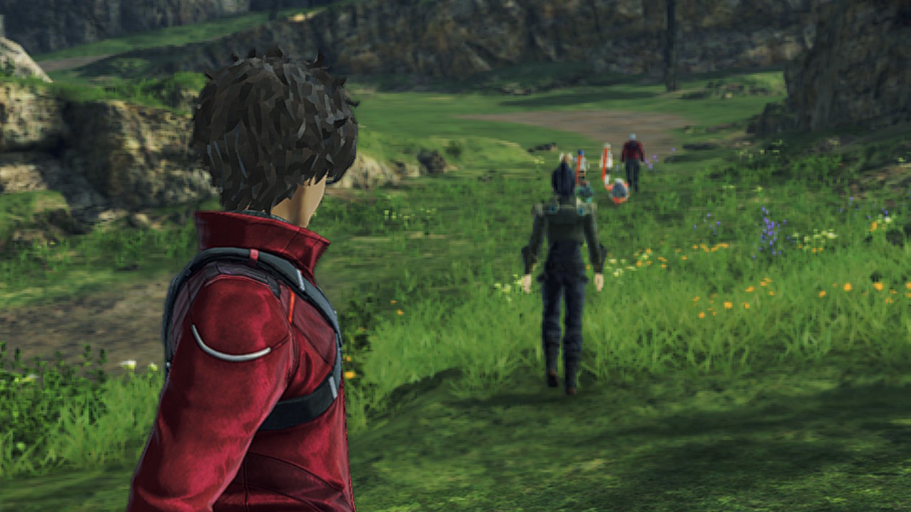 Xenoblade Chronicles 3 Taion watching Noah walk away - scene is very pixelated