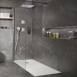 Smart shower by Roca with grey tiles