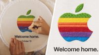 Embroidered Apple logo in the advert for the Apple Welcome Home event
