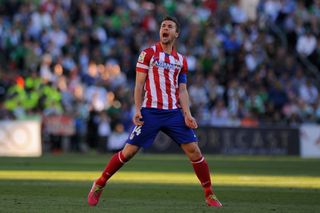 Gabi celebrates a goal for Atletico Madrid against Real Betis in 2014.