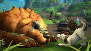 A big dog next to a small dog in WoW.