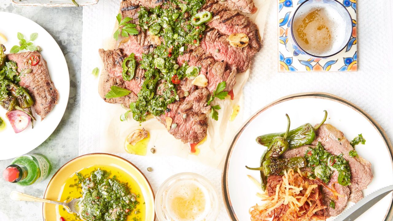 Steak with hot salsa verde