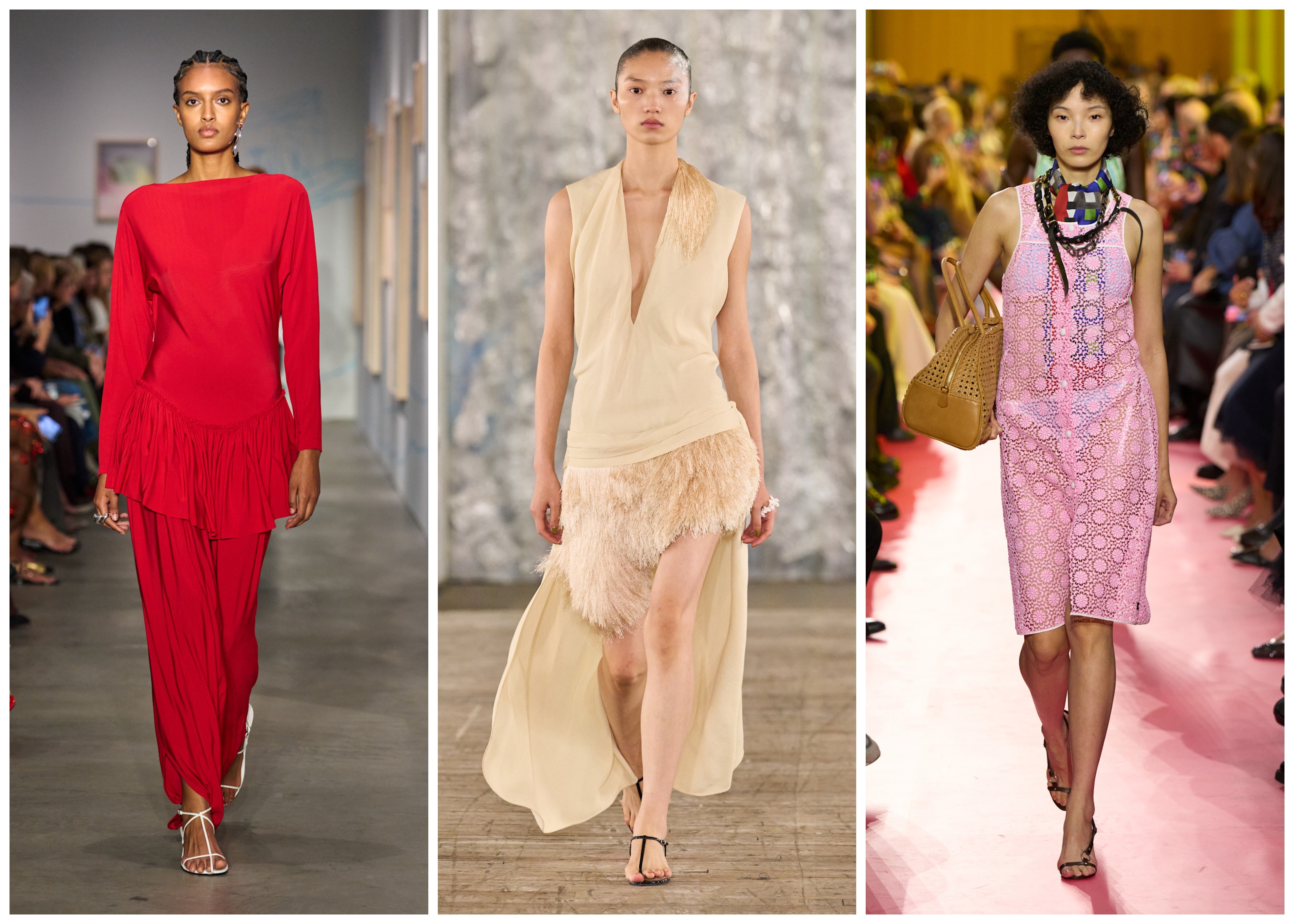 thin strap sandals on the spring 2026 runways of Ashlyn, Diotima, and Miu Miu