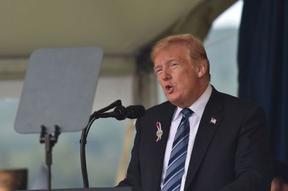 President Donald Trump speaks on September 11, 2018, at the site of a new memorial in Shanksville, Pennsylvania.