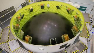 Small satellites, called cubesats, inside the Artemis 1 Orion Stage Adapter at NASAs Kennedy Space Center in Florida for their upcoming launch on the Artemis I mission.