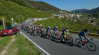 The peloton rides the nothern part of Veneto wine-producing region ahead of the Veneto Classic live stream 2024