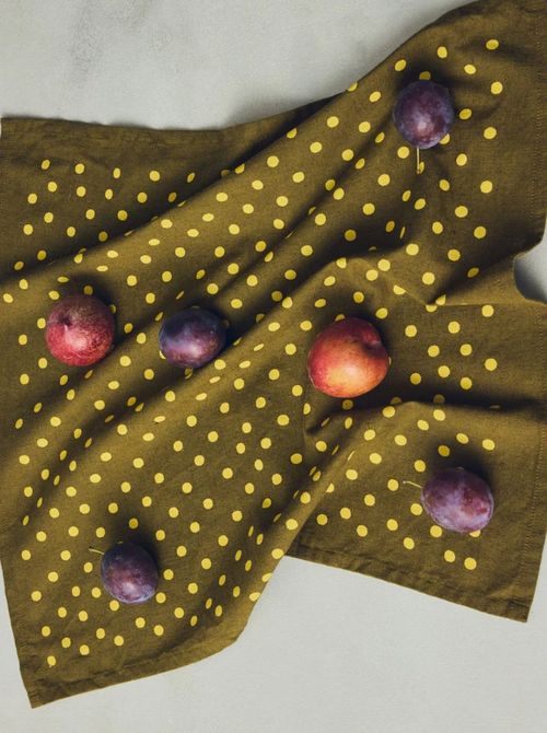 Dotty Print Cotton Linen Napkin in Olive/Lemon