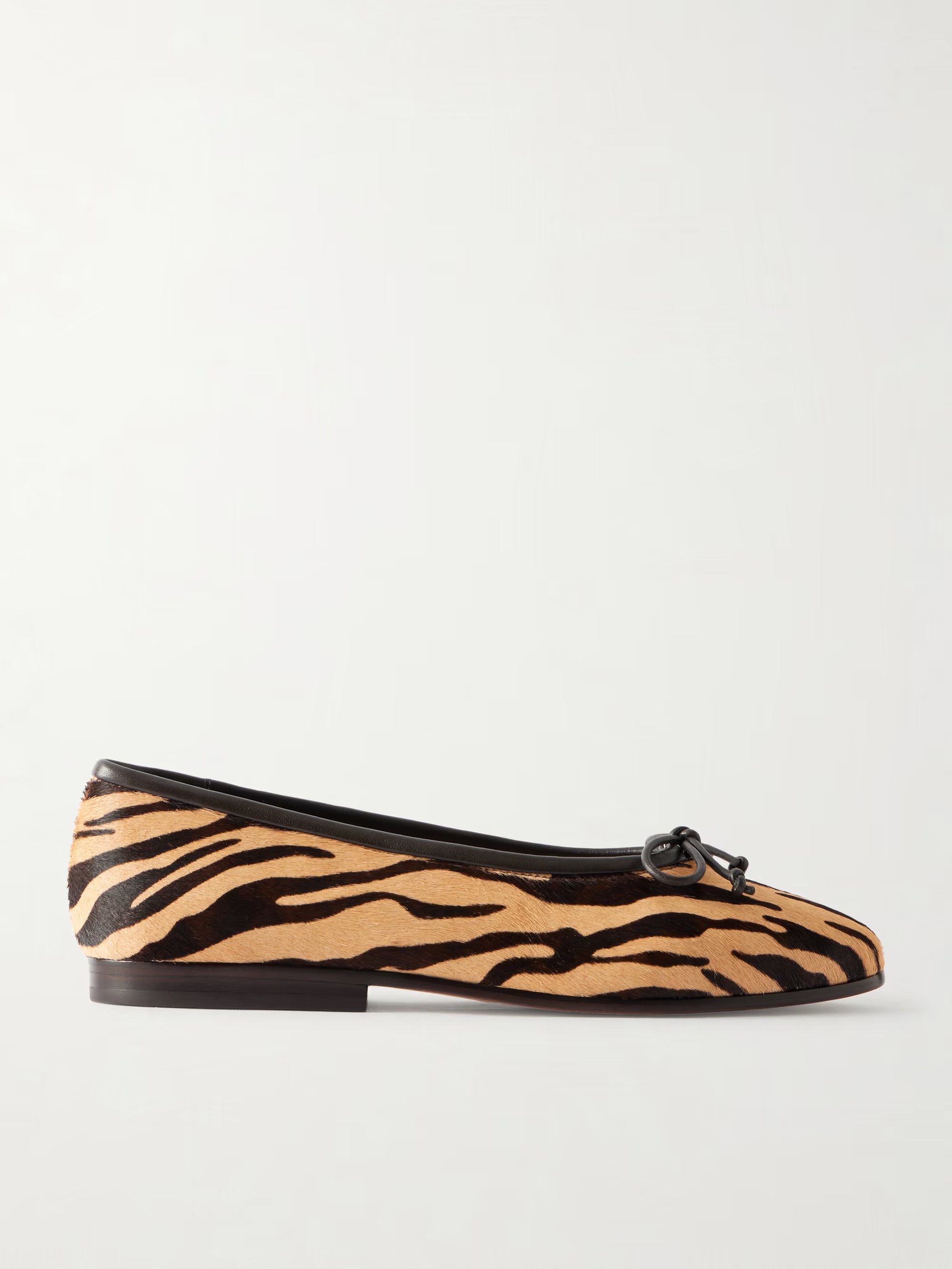 LOEFFLER RANDALLNoelle bow-detailed leather-trimmed zebra-print calf hair ballet flats