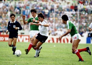 Mexico in action against West Germany at the 1986 World Cup.