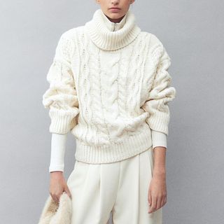 Cable-knit polo-neck jumper