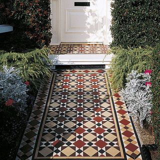 victorian porch red ochre and black tiles