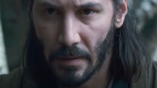 Keanu Reeves staring with intensity in 47 Ronin