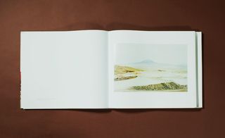 The photo in the book shows landscape view of a limestone quarry with a mountain peak in the distance.
