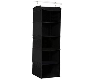 Brilliantjo Hanging Wardrobe Storage With 5 Shelves Heavy Duty Organiser Storage Unit With 6 Pockets Pockets for Sweaters, Shoes, Accessories - Black(30 X 30 X 108cm)