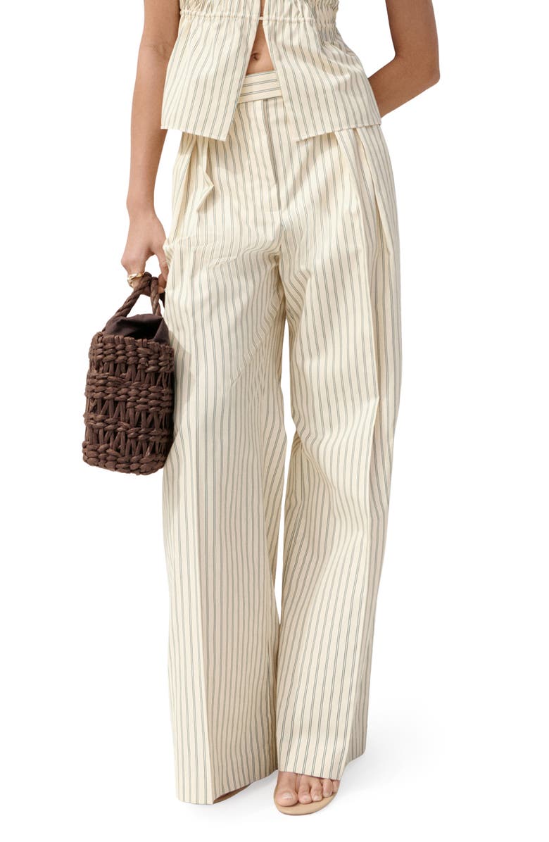Stripe Pleate Straight Leg Pants