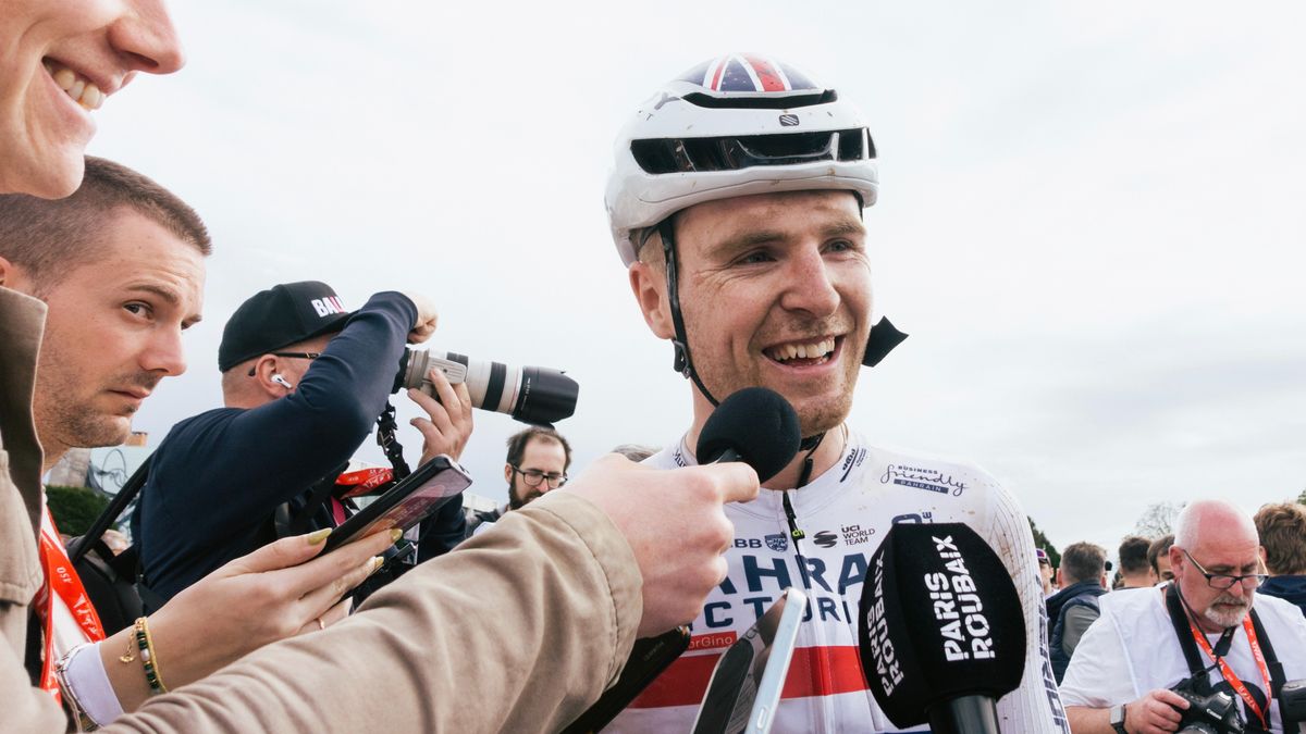 Fred Wright at the finish of Paris Roubaix