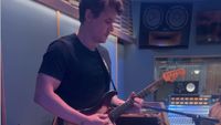 John Mayer in the studio with his Fender Stratocaster.
