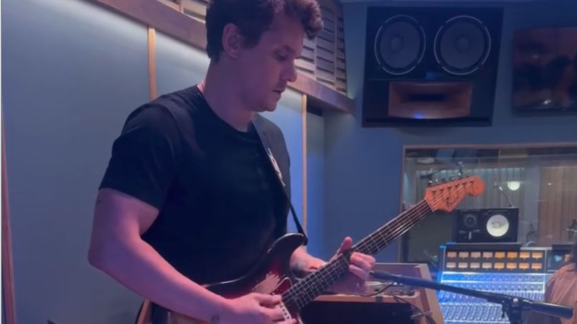 John Mayer in the studio with his Fender Stratocaster.