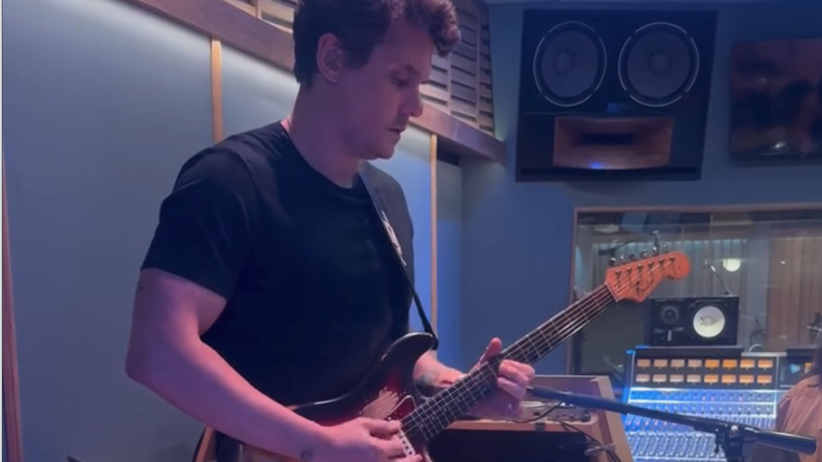 John Mayer in the studio with his Fender Stratocaster.