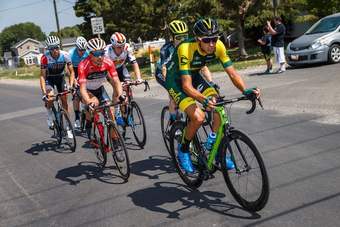 The breakaway group heads towards the climb on August 8, 2018 in Cedar City, Utah.