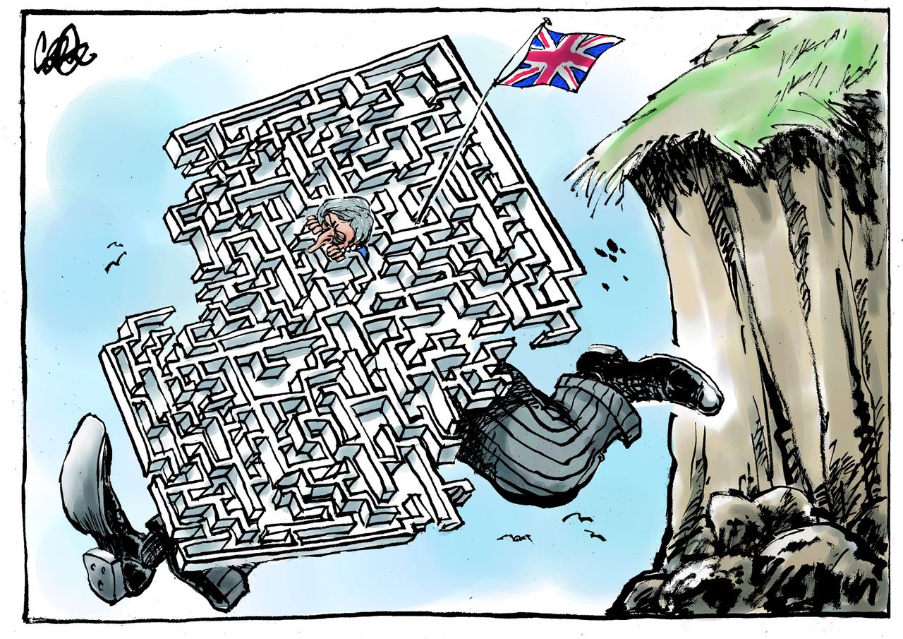 Political Cartoon World Brexit up and away Maze