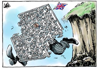 Political Cartoon World Brexit up and away Maze