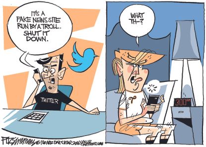Political cartoon U.S. Donald Trump fake news Twitter