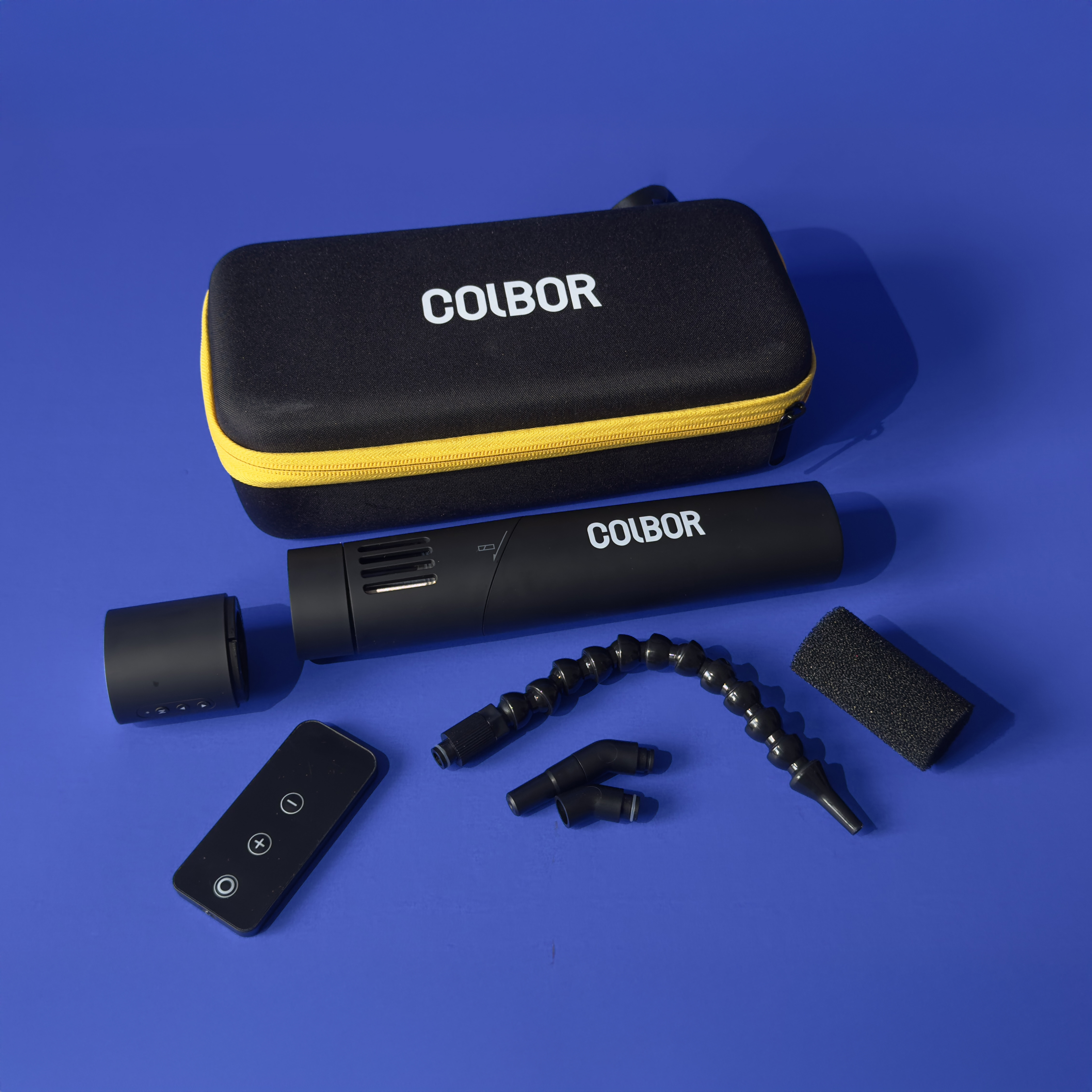 Colbor CineFlare CF5 smoke machine on a blue background