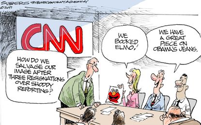 Political cartoon U.S. CNN fake news resignations Elmo