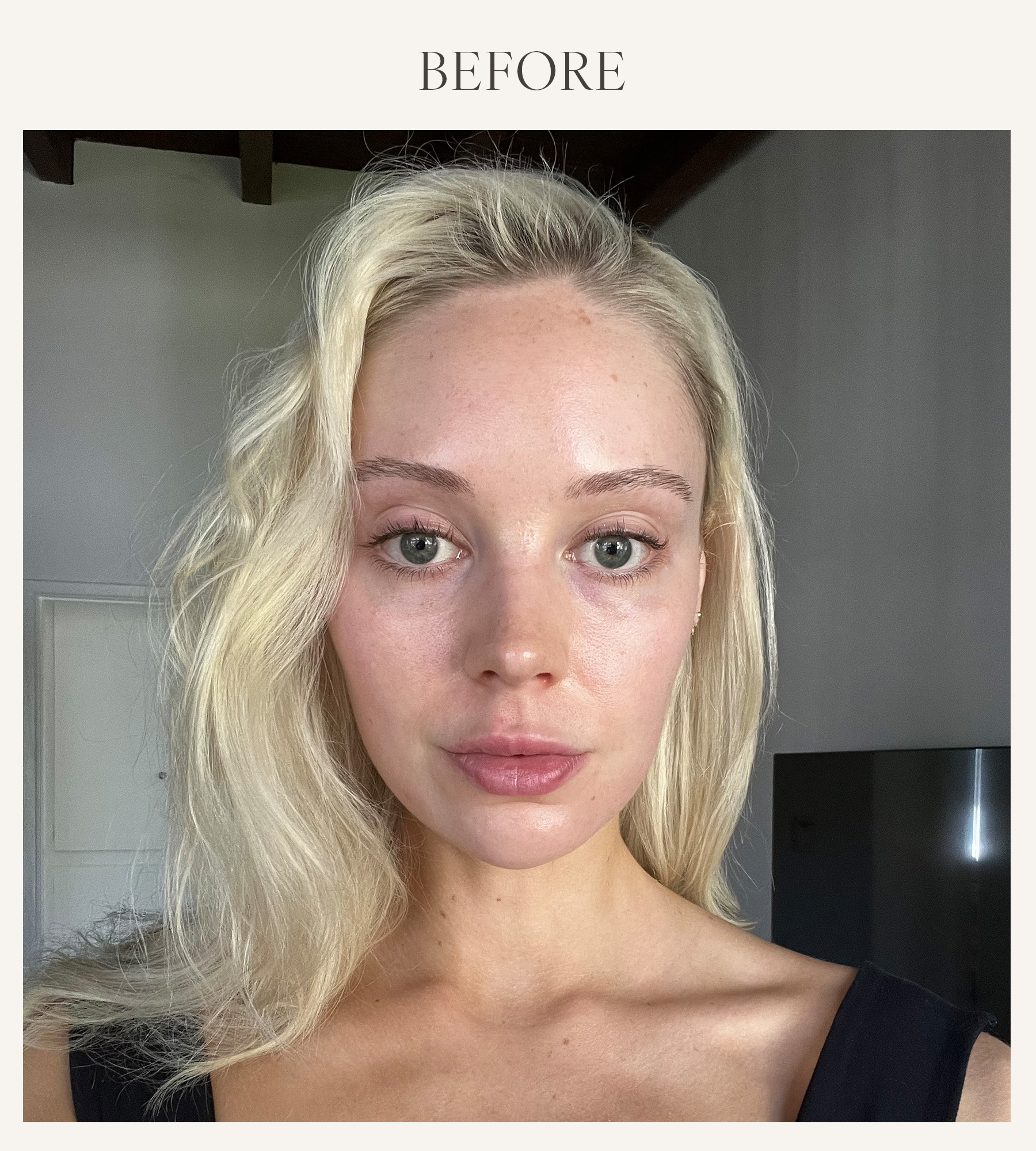 Before photo of Erin Jahns testing the Maybelline lip plumper 