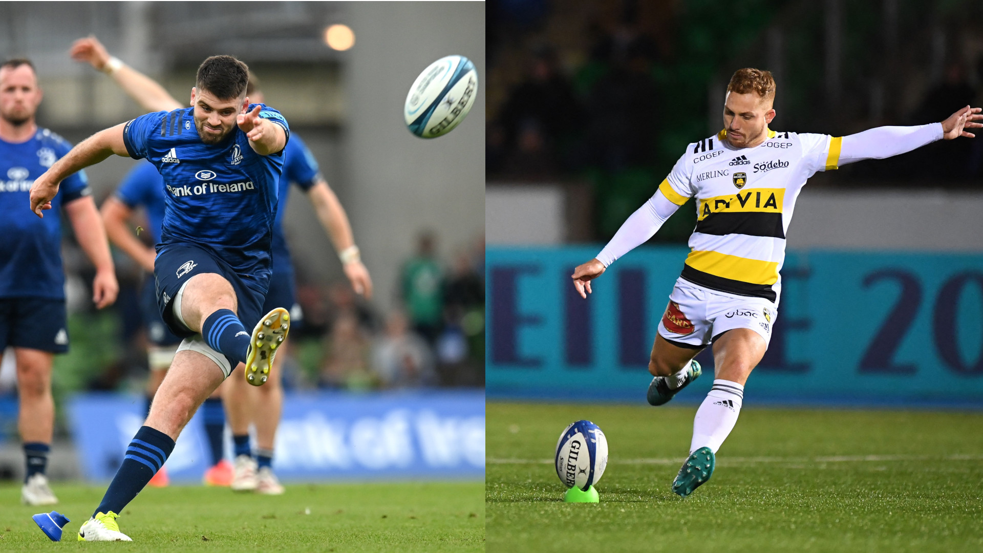 Leinster and La Rochelle rugby players take penalty kicks 