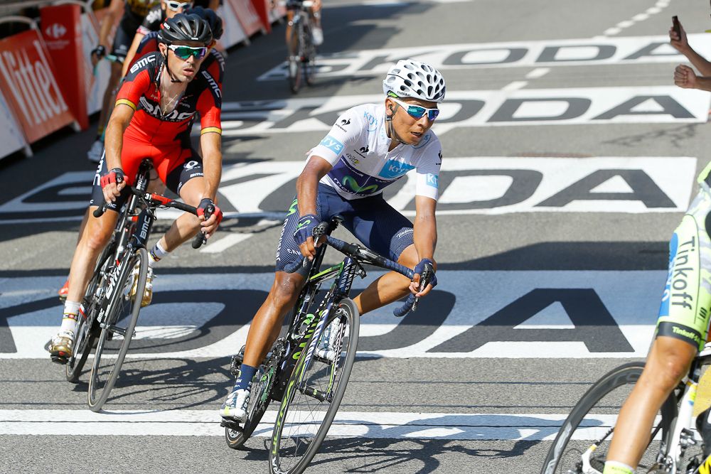 Nairo Quintana approaches the finish line of stage 11.