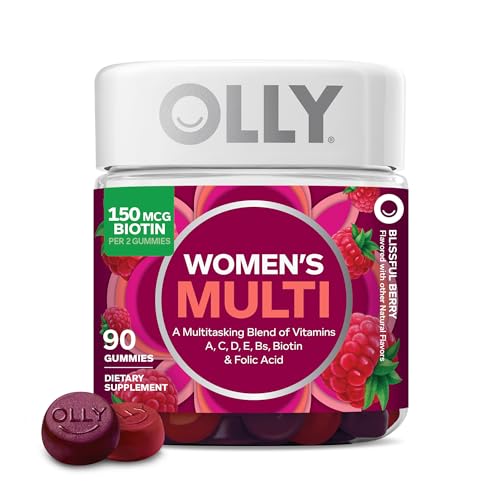 Olly Women's Multivitamin Gummy, Women's Overall Wellness,* Vitamins A, C, D, E, Biotin, Folic Acid, Adult Chewable Supplement, Berry Flavored, 45 Day Supply - 90 Count