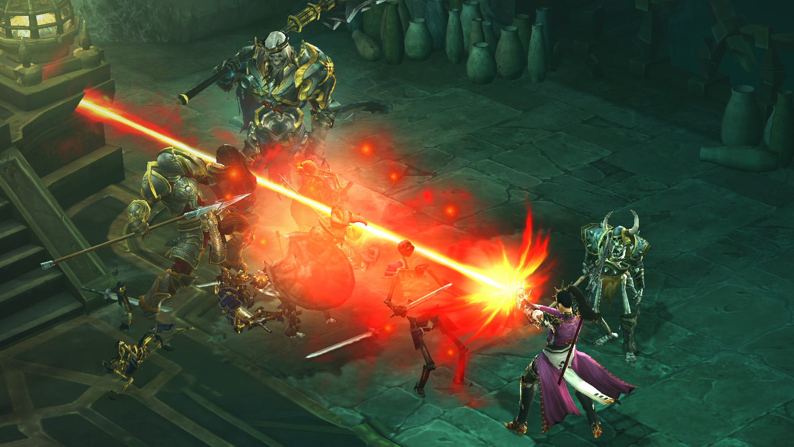 Best RPGs - Diablo 3: Reaper of Souls - A character casts a red energy beam at several enemies