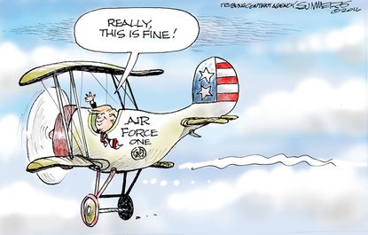 Political cartoon U.S. Donald Trump air force one